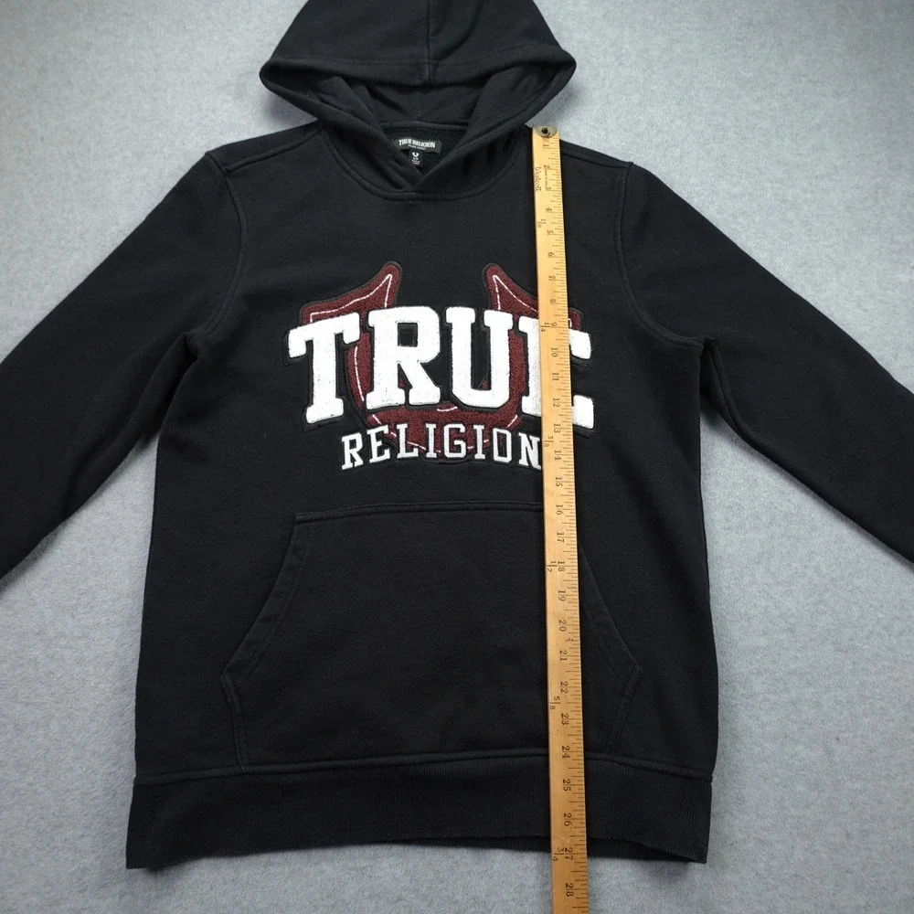 True‎ Religion Hoodie Mens Small Black Streetwear Spellout Sweatshirt